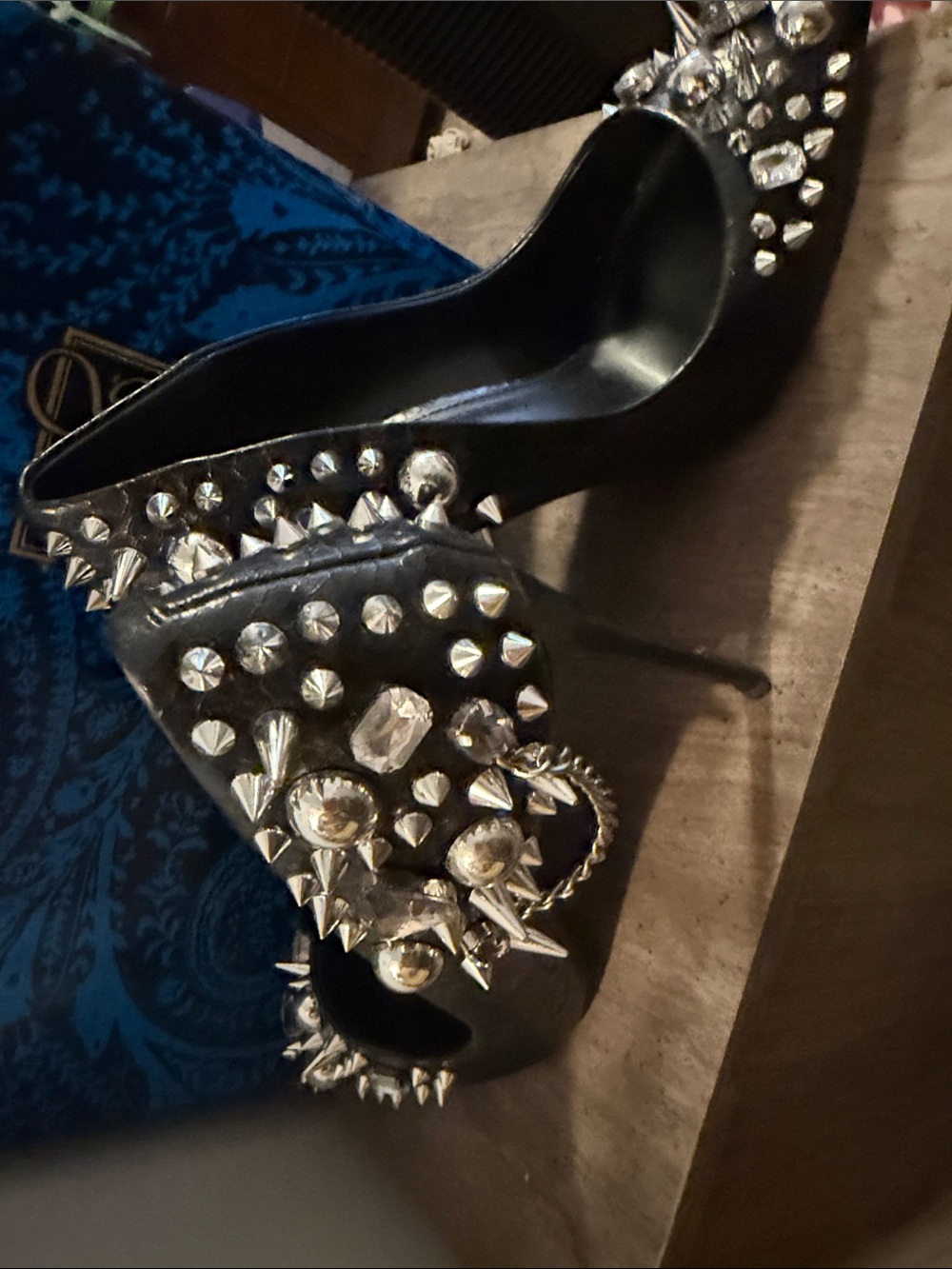 Steve Madden edgy Black Studded High Heel Pumps with Crystal Accents